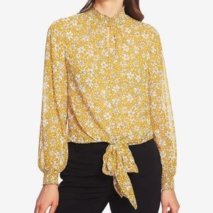 1. STATE Printed Tie-Hem Blouson Top